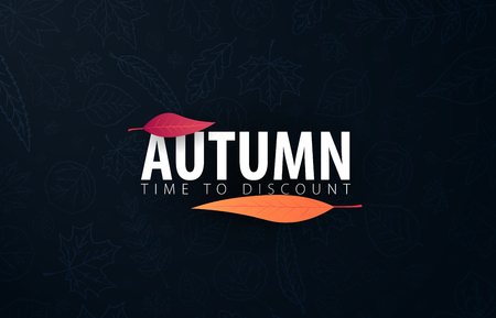 Autumn banner with leaves for shopping sale, promo poster and frame leaflet, web banner. Vector illustrationの写真素材