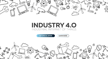 Industry 4.0 banner Smart industrial revolution, automation, robot assistants. Vector illustrationのイラスト素材