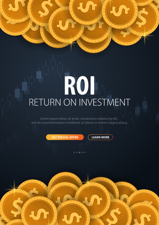 Return on Investment, ROI, Market and Finance, Investment trading, Coins and Candle stick graph on the Backroundのイラスト素材