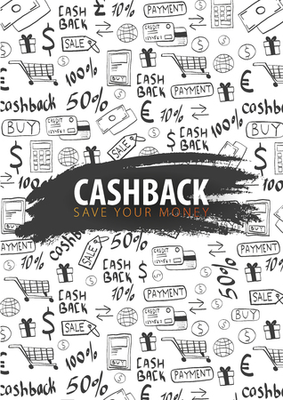 Cashback service. Save your money. Hand Draw doodle backgroundのイラスト素材