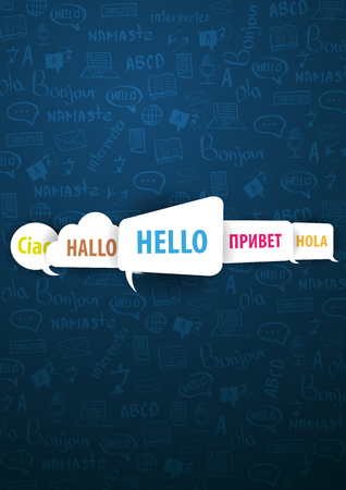 Language Translator banner with hand-draw doodle on the background. Concept of translating agency and interpretingのイラスト素材