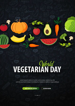 World Vegetarian Day. Hand-draw doodle background. Vector illustrationの写真素材
