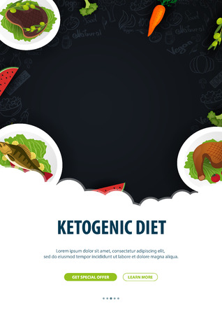 Ketogenic Diet banner, Healty Keto food. Low carbs ketogenic diet food. Vector Illustrationのイラスト素材