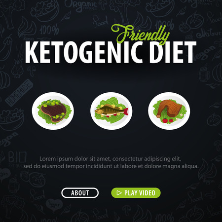 Ketogenic Diet banner, Healty Keto food. Low carbs ketogenic diet food. Vector Illustrationのイラスト素材