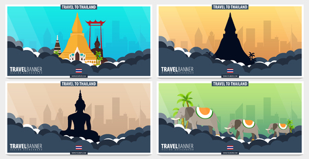 Thailand. Time to Travel set of banners. Vector illustrationのイラスト素材