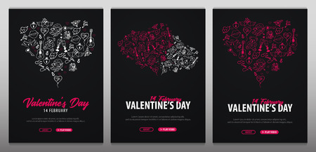 Valentines Day banners with doodle background. 14 February. Vector Illustrationのイラスト素材