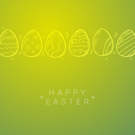 Happy Easter Banner Easter Eggs Doodle Hand Draw Background