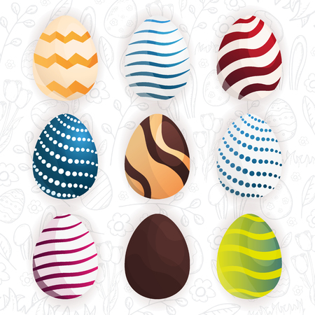 Easter colorful eggs icons collection in doodle style. Vector illustration.のイラスト素材