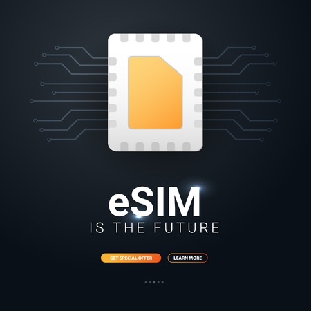 Embedded SIM. eSIM - electronic sim phone new mobile communication technology. Vector Illustration.のイラスト素材
