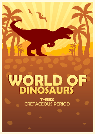 Poster World of dinosaurs. Prehistoric world. T-rex. Cretaceous period.のイラスト素材