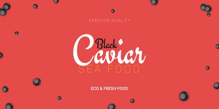 Black Caviar banner. Delicious seafood background. Caviar vector illustration. Natural and healthy luxury food. Design for fish menu. Vector Illustrationのイラスト素材