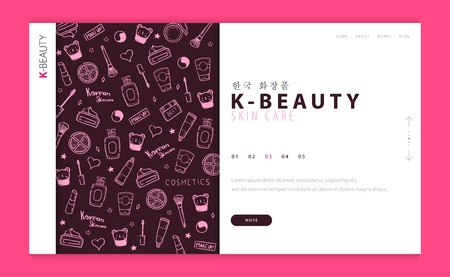 Web page design template for Korean Cosmetics. Modern design vector illustration concept for website and UI or UX. Translation - Korean Cosmeticsのイラスト素材
