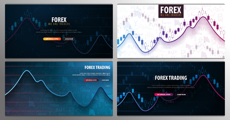 Set banners of Forex Trading Signals. Candlestick chart in financial market. Vector illustration.のイラスト素材