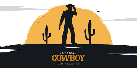 Cowboy banner. Wild West and Rodeo with horse. Texas. Vector illustrationのイラスト素材