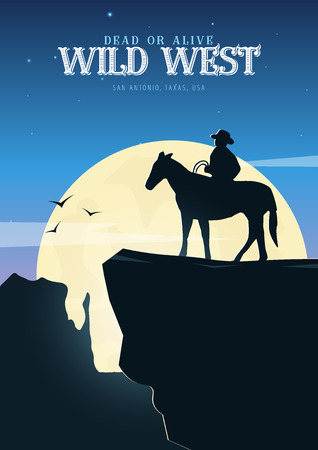 Cowboy banner. Wild West and Rodeo with horse. Texas. Vector illustration.のイラスト素材
