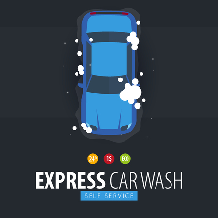 Car Wash Self Service. Car Washing with Foam. Vector illustrationのイラスト素材