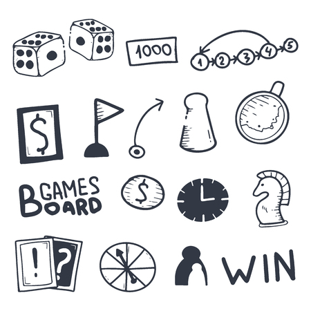 Board Games set hand draw doodle elementsのイラスト素材