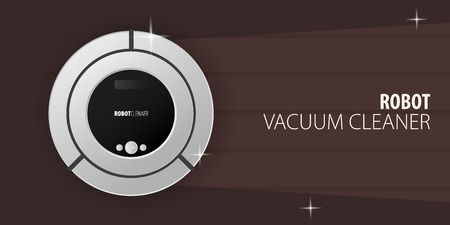 Robot vacuum cleaner on wooden floor. Smart Technologies.のイラスト素材