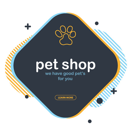 Pet shop. Home animals. Banner with cat or dog paws. Hand draw doodle background.のイラスト素材