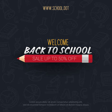 Back to School banner with colour pencils and hand draw doodle backgrounds. Vector illustration.のイラスト素材