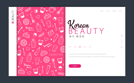 Web page design template for Korean Cosmetics. Modern design vector illustration concept for website and UI or UX. Translation - Korean Cosmetics.のイラスト素材
