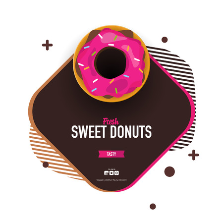 Bright food card. Donuts with pink and chocolate glaze.のイラスト素材