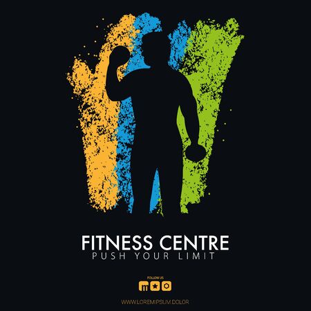 Fitness Club Banner with man on the color grunge style background.のイラスト素材