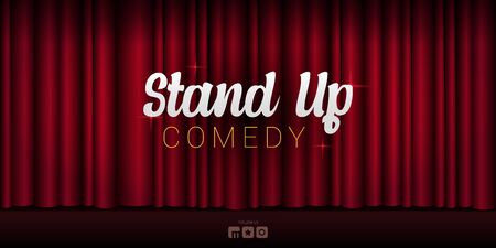 Stand Up Comedy banner with Red curtains background with spotlightのイラスト素材