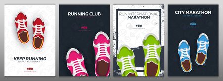 Running Club, City Marathon banner with sneakers.のイラスト素材