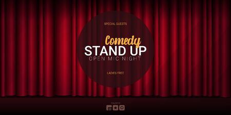 Stand Up Comedy banner with Red curtains background with spotlightのイラスト素材
