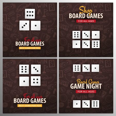 Set of Board Games banners with dices. Hand draw doodle background. Vector illustration.のイラスト素材