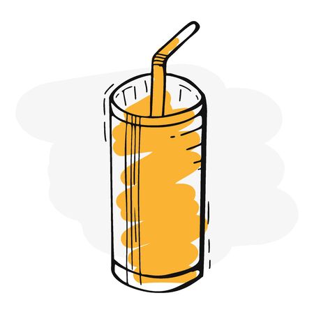 Orange Juice in a glass. Banner smoothies, lemonade, fresh, detox in sketch styleのイラスト素材