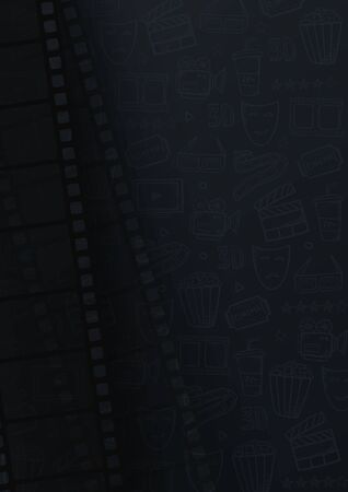 Collection film strip frame on hand draw doodle background. Old cinema banner with stripe roll.のイラスト素材