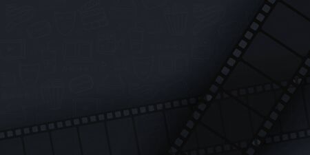 Collection film strip frame on hand draw doodle background. Old cinema banner with stripe roll.のイラスト素材