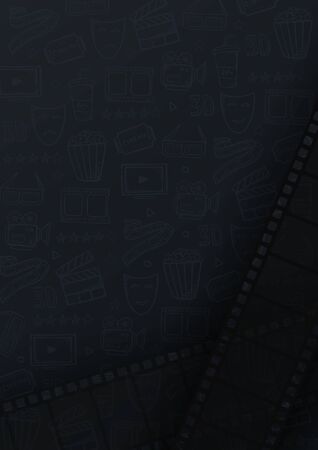 Collection film strip frame on hand draw doodle background. Old cinema banner with stripe roll.のイラスト素材