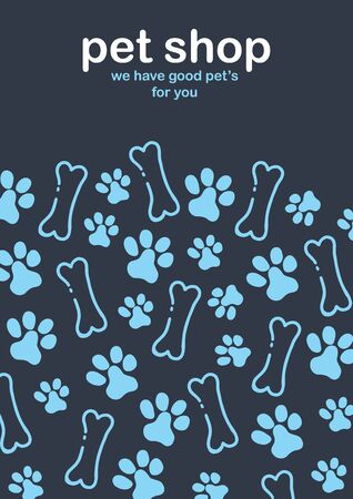 Pet shop. Home animals. Banner with cat or dog paws. Hand draw doodle backgroundのイラスト素材