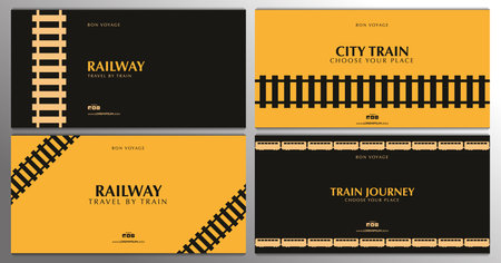 Set of Minimalistic Railway Banners. Travel by City Train.のイラスト素材