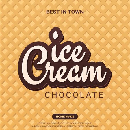 Ice Cream banner with wafer background. Cafe menu, ice cream dessert poster, food packaging design.のイラスト素材