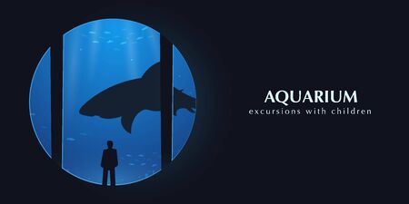 Big Aquarium or Oceanarium With shark. People watching the underwater worldのイラスト素材
