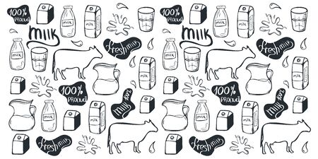 Milk background. Hand draw milk icon set.のイラスト素材