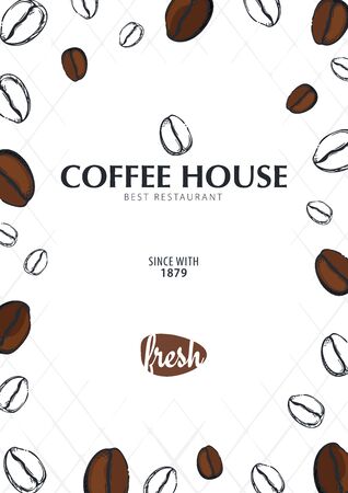Colorful Coffee Sketch banner with coffee beans and leaves for poster or another template design.のイラスト素材