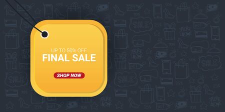 Sale banner with Price tag and hand draw doodle icons on the backgroundのイラスト素材