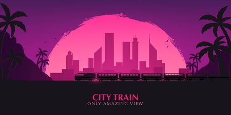 Travel by Train. Railway with beautiful outdoor landscape. Travel Concept.のイラスト素材