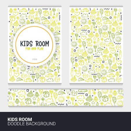 Flyer or brochure template with kids doodle background.のイラスト素材