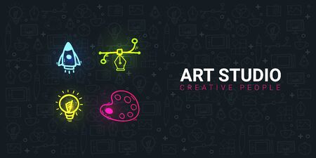 Art Studio. Background with doodle design elements.のイラスト素材