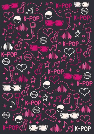K Pop hand draw doodle background. Korean music style.のイラスト素材
