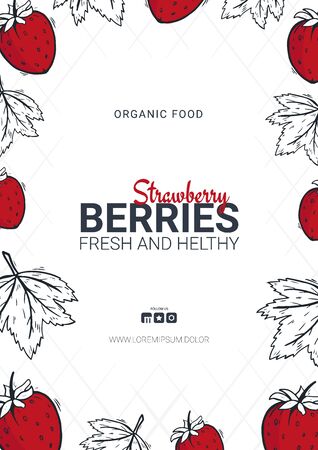Berries banner with strawberries. Food design template with berryのイラスト素材