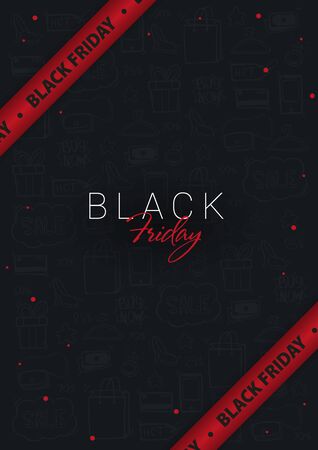 Black Friday banner with red ribbons. Season of Sale.のイラスト素材