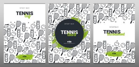 Set of Tennis banners with hand draw doodle background.のイラスト素材