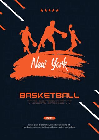 Basketball banner with players and hand draw doodle background. Modern sports posters design.のイラスト素材